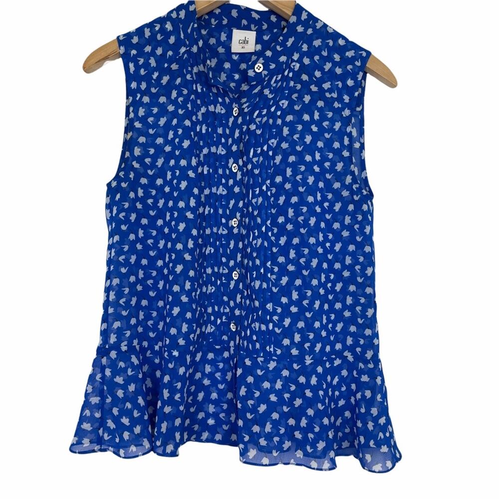 Cabi Electric Peplum Sheer Blue Tank Top XS - Picture 2 of 10